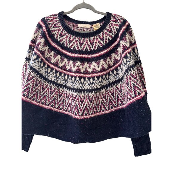 Anthropologie Sleeping On Snow Midland Fair Isle Sweater Poncho Blue XS/S Wool - Picture 5 of 14